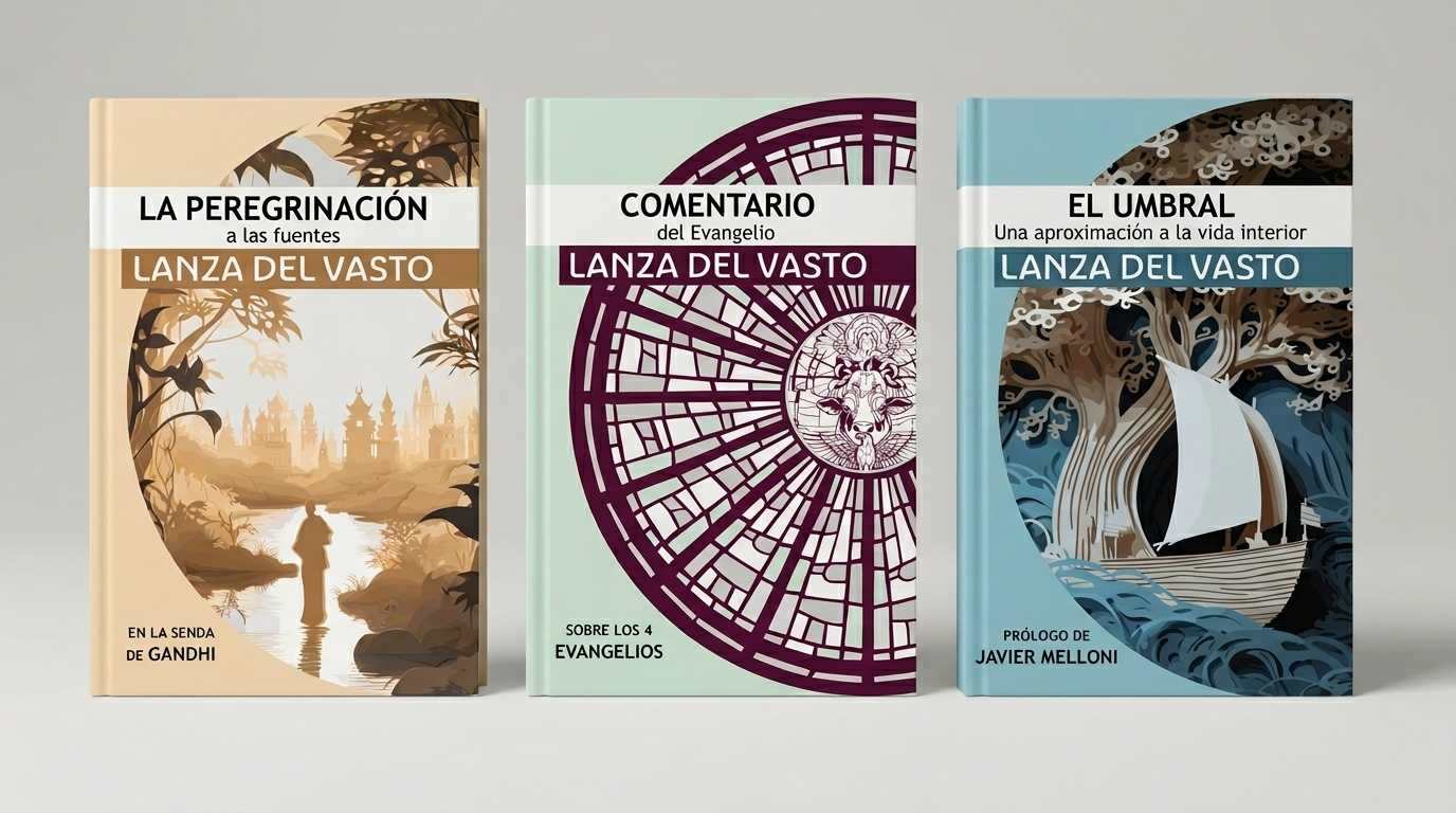 Los tres libros de Lanza del Vasto — mockup